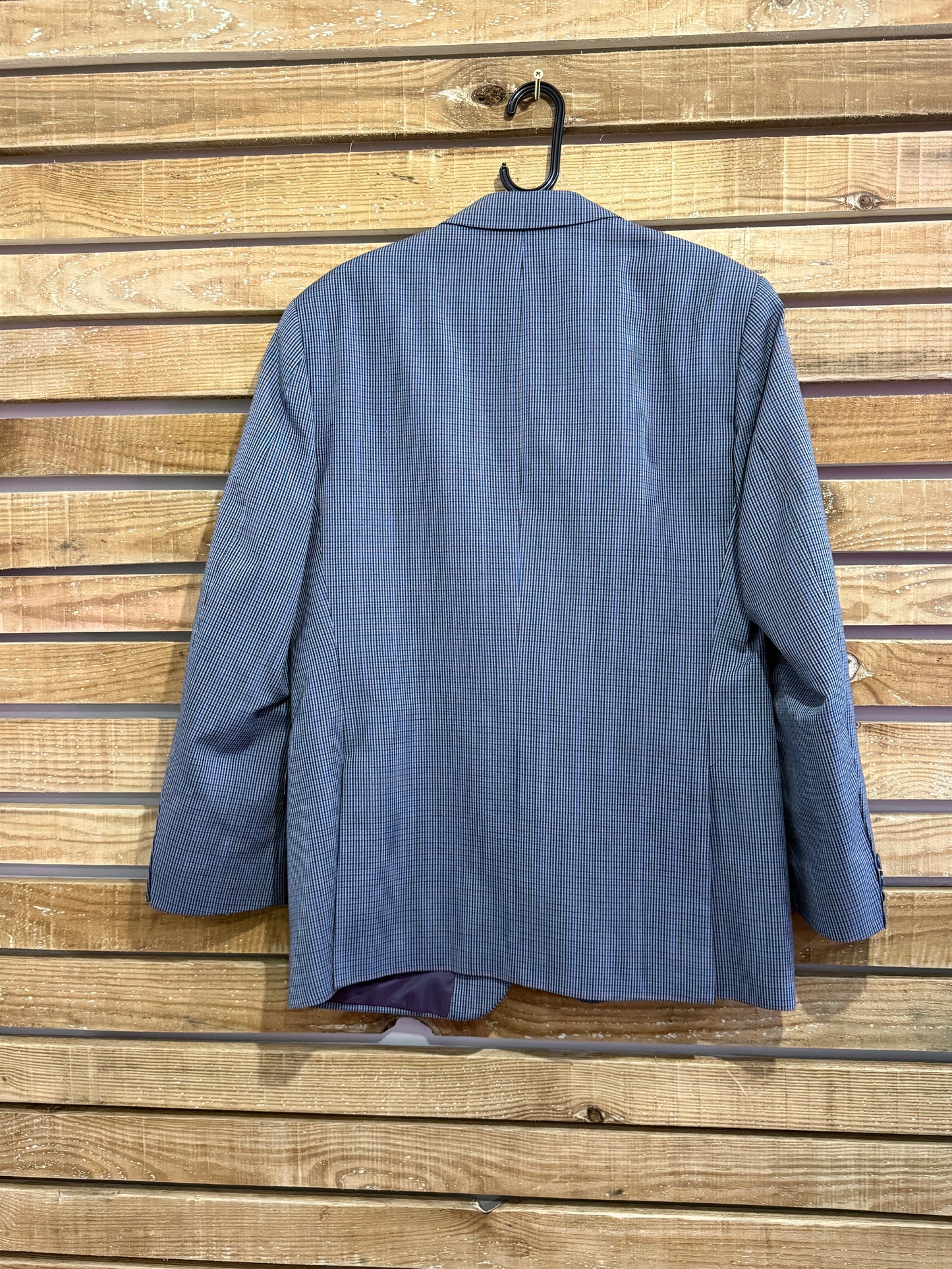 Vintage 80s Hans Kelven check blazer/ suit jacket. Size 44” chest, Medium. Blue.