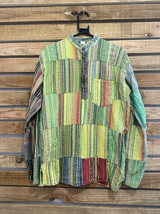 Vintage Y2K patchwork multicoloured Shirt. Size XL. Hippy/ Boho/ Festival.