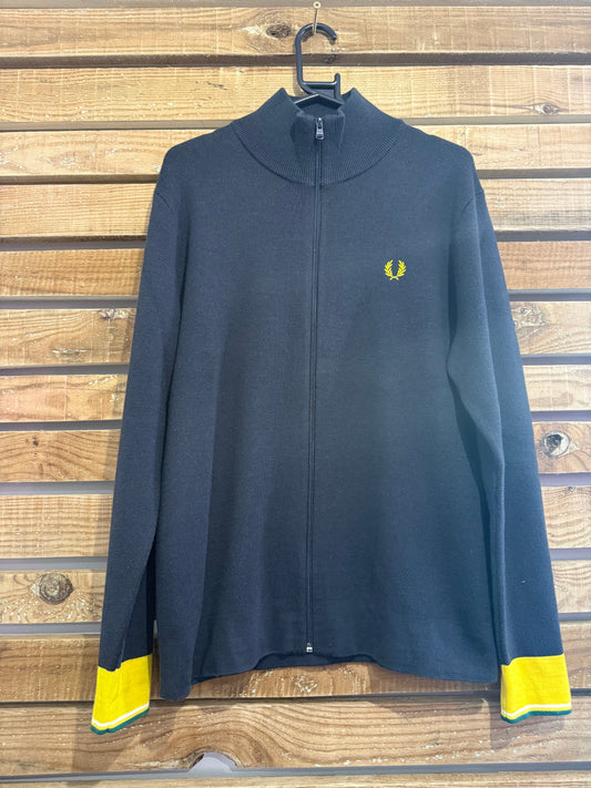 Vintage 90s Fred Perry zip up knit cardigan/ jumper. Black. Size Large.