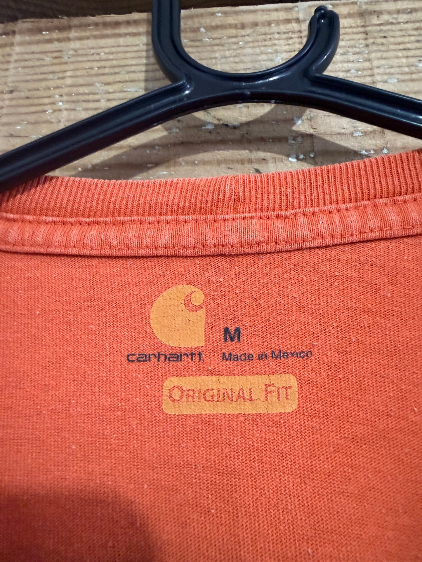 Carhartt logo pocket t-shirt. Orange. Workwear/ cowboy/ USA. Size Medium.
