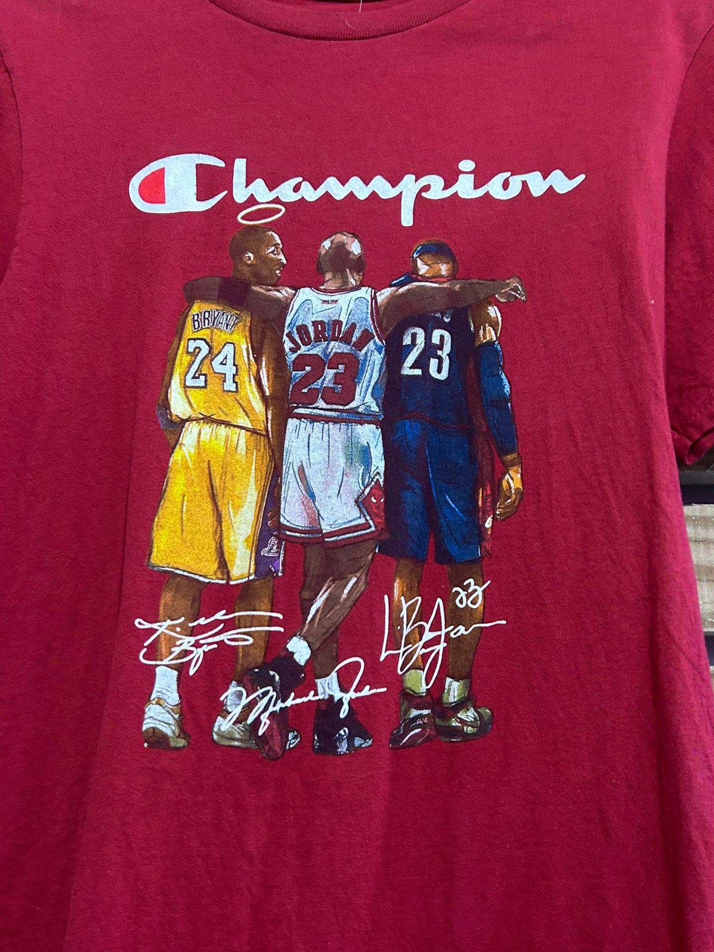 Champion Kobe Bryant Michael Jordan Lebron James T-shirt.  Red. Size Small.
