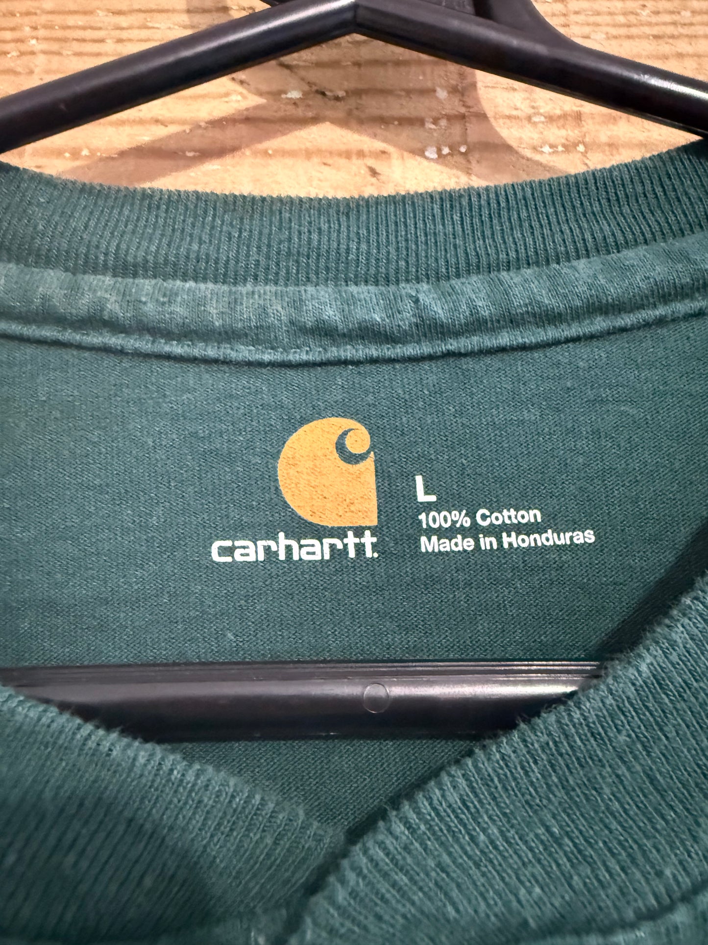 Carhartt logo button up pocket t-shirt. Grandad/Workwear/ cowboy/ USA. Green. Size Large.