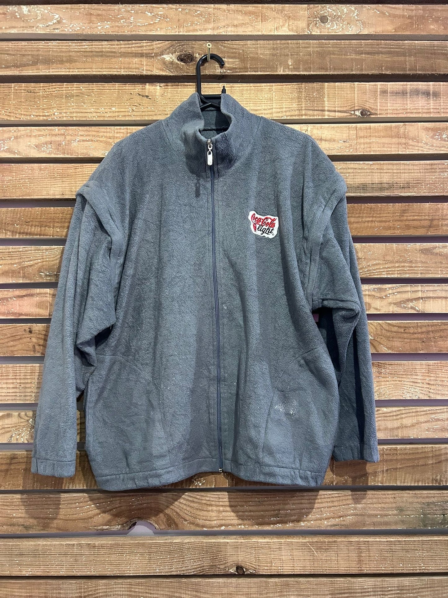 Vintage 80’s RARE Coca Cola light spell-out zip-up fleece jacket. Grey. Size Large