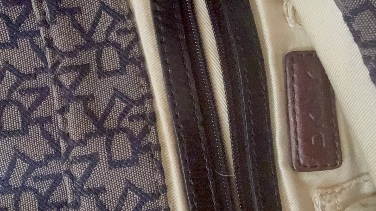 Vintage Y2K DKNY shoulder bag. Monogram brown leather trim.