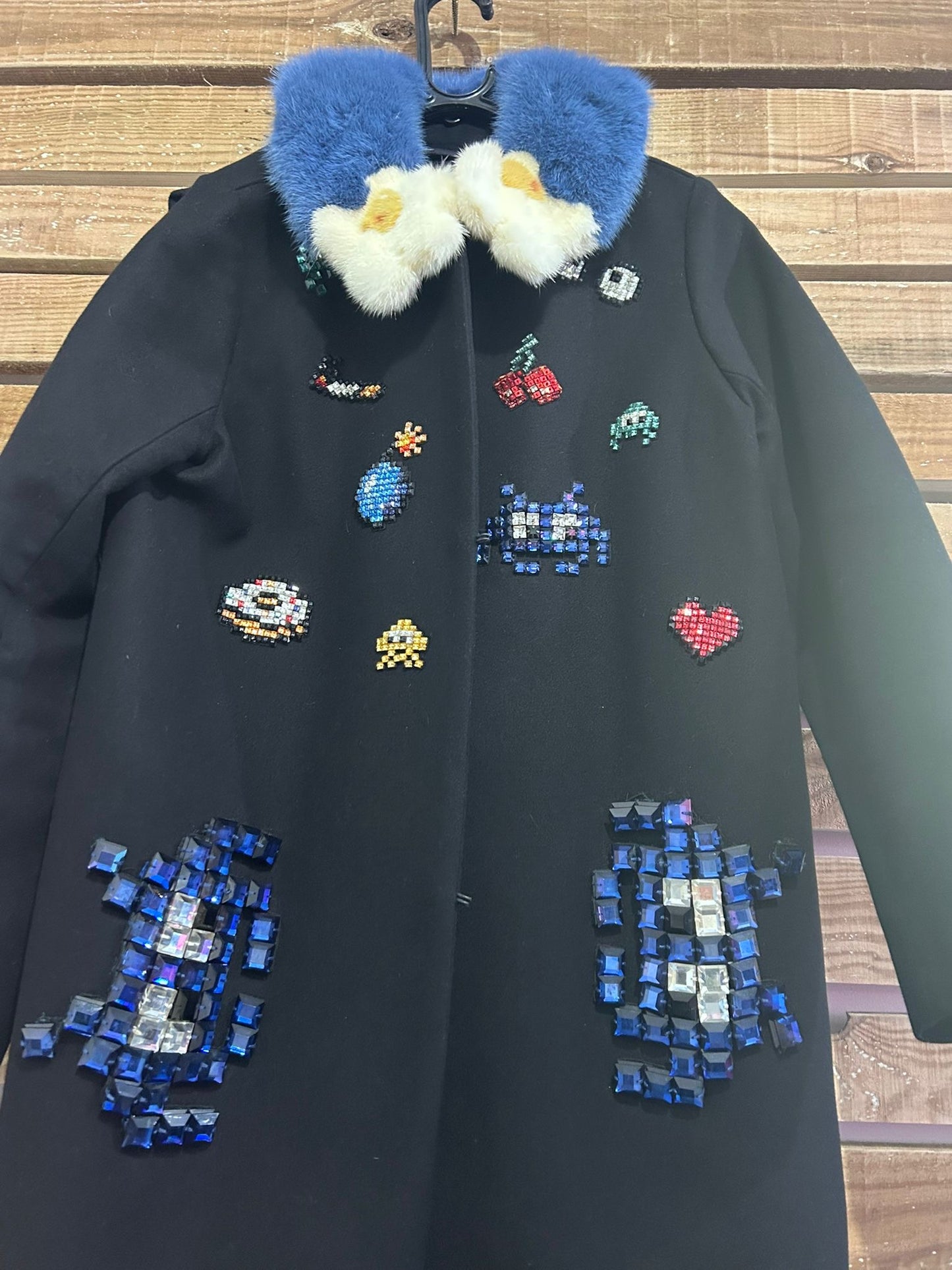 Anya Hindmarch Pac-man Coat with mink fur collar.
