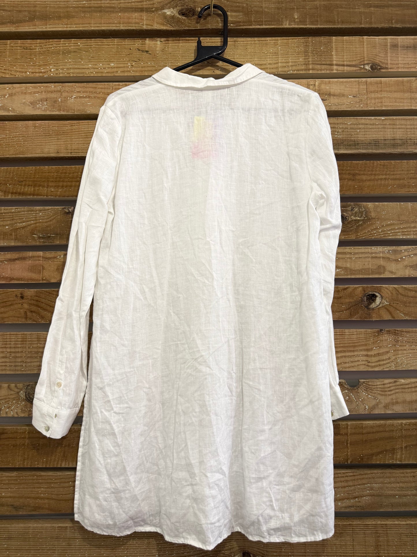 Eileen Fisher long line linen white shirt. Size Small