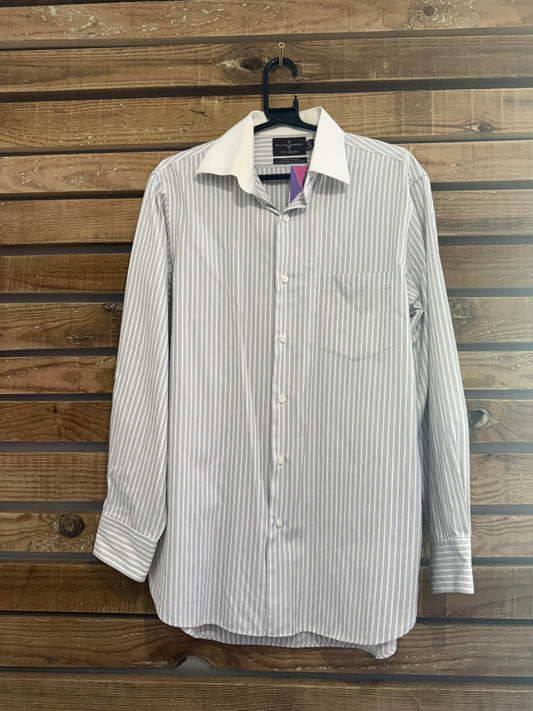 Vintage 80s Black Brown striped button up shirt. Size Large