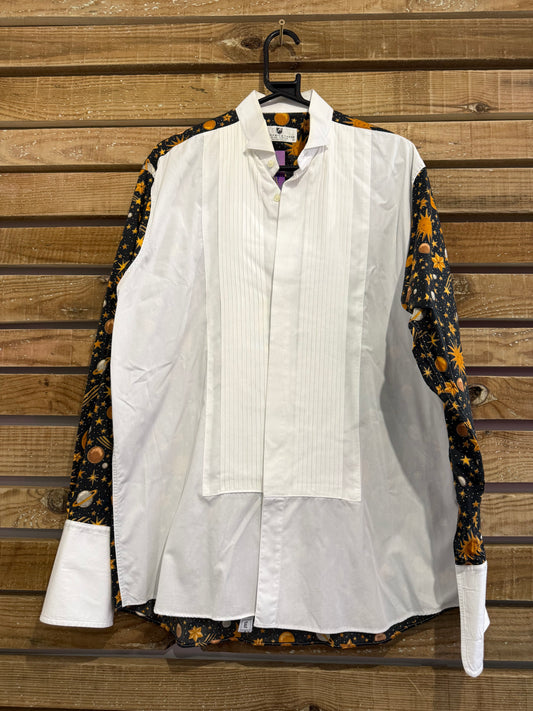Frederick Theak white & stars & moon Dress Shirt - tuxedo, Size 16 collar. Size XL. Black tie.