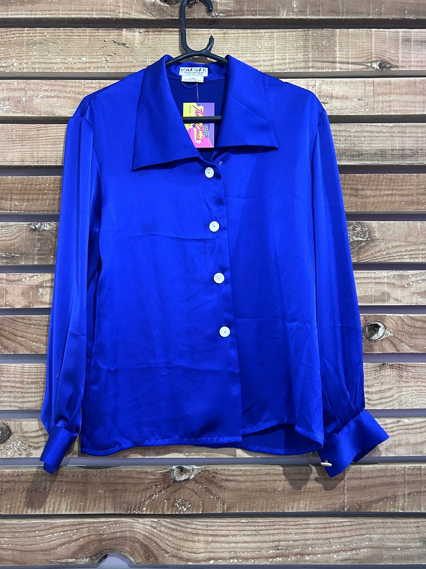 Vintage 80s Jaeger button up blouse. Electric blue. Free sizing up to a 16.
