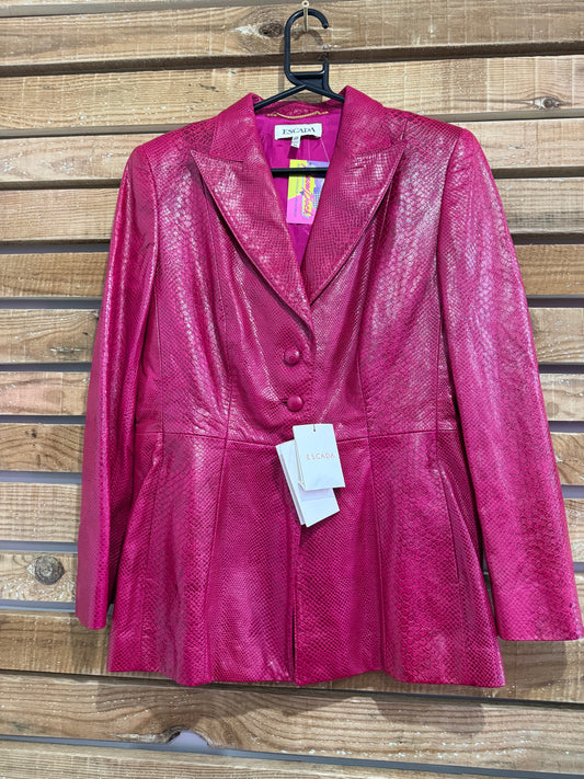 Vintage 80s Escada napa leather jacket/ coat. Pink snakeskin effect. Size 40. BNWT.