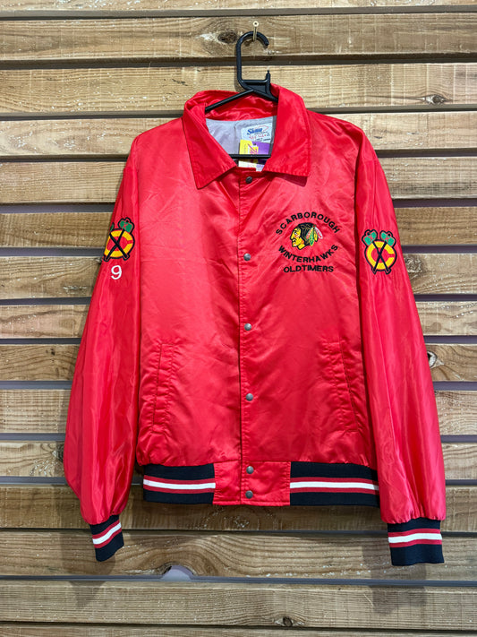 Vintage 80s Chicago Scarborough Winterhawks Oldtimers bomber jacket. USA. Size XL. NHL.