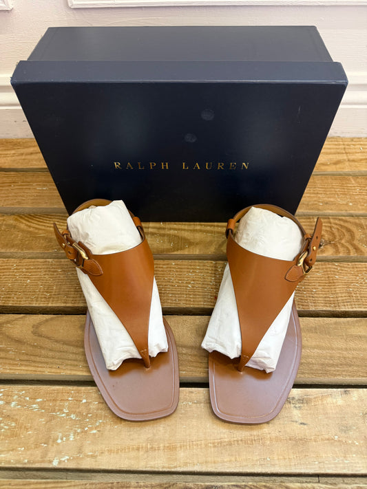 BNIB Ralph Lauren leather buckled thong sandals/ t strap. Summer/ holiday. EU39.5 UK6.5