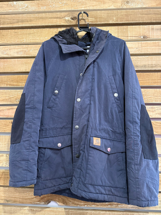 Vintage 90s Carhartt parka Jacket/ coat. Blue Size Small. Workwear.