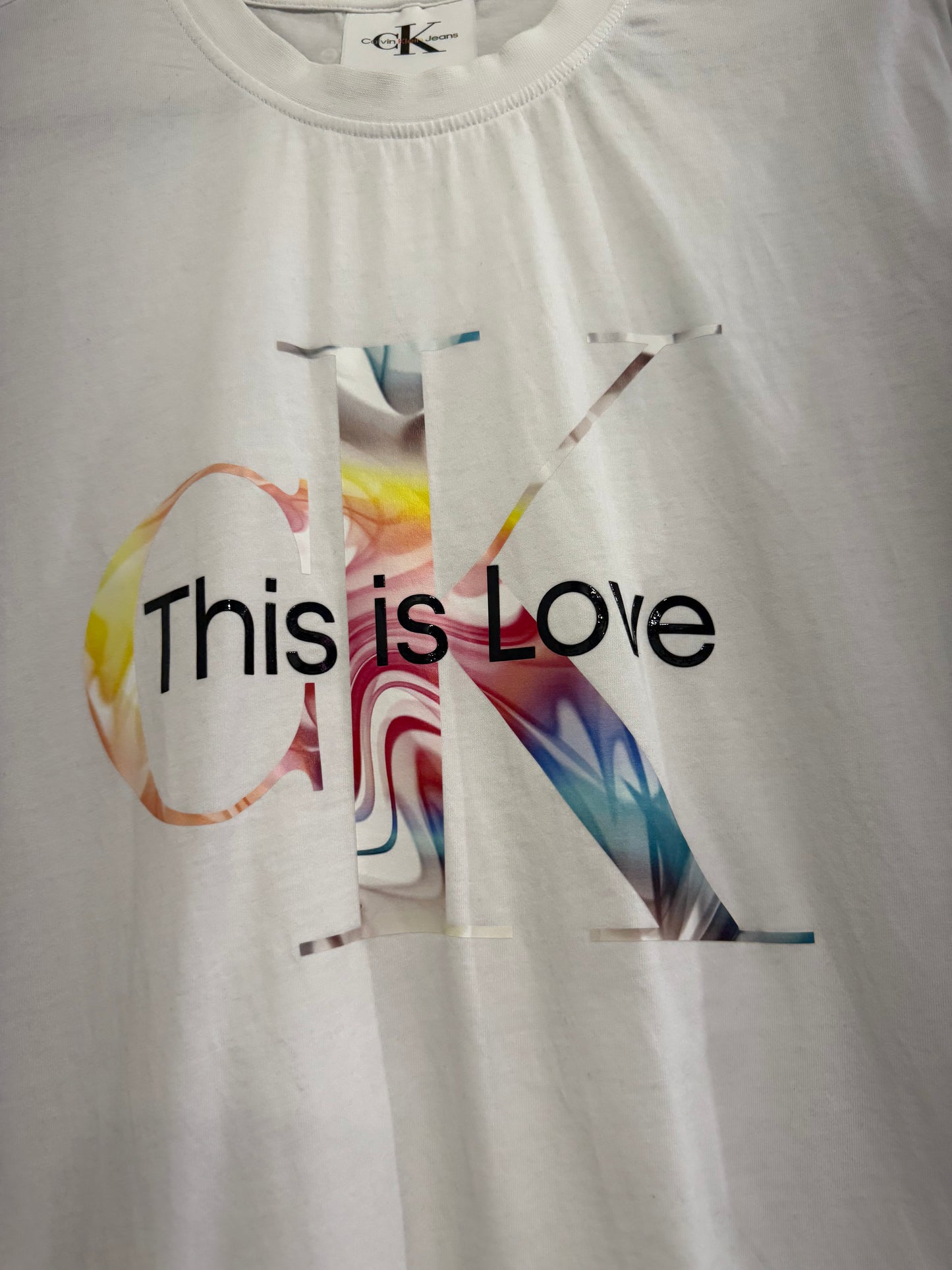 Calvin Klein This is Love rainbow logo T-shirt. Pride. White. Size Medium.