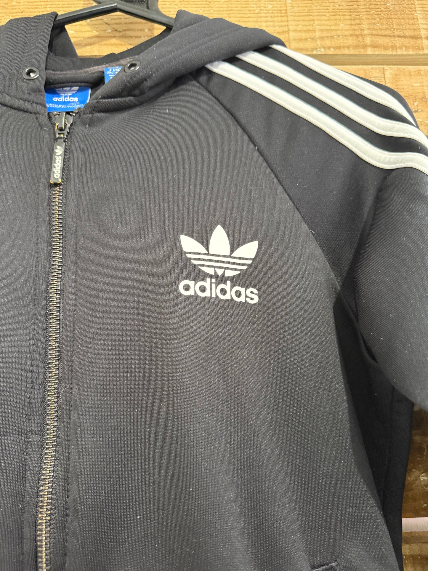 Vintage Y2K Adidas track jacket hoodie. Black. Size 14.