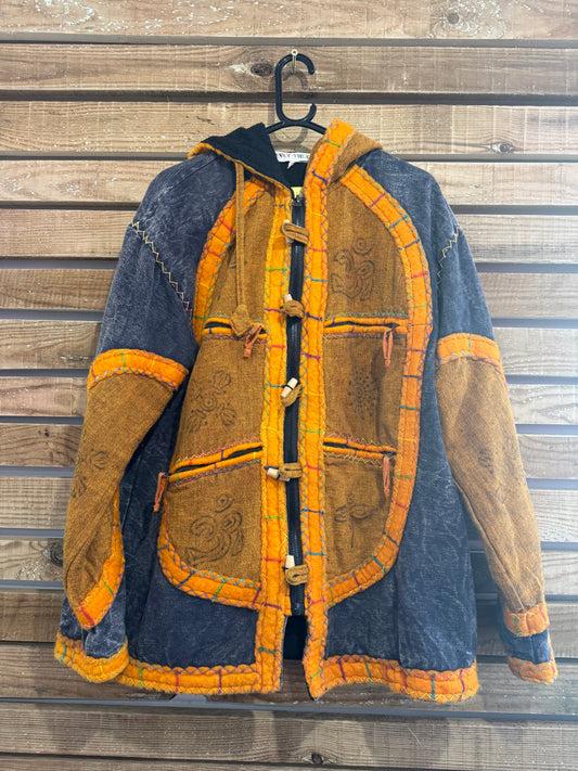 Vintage 90s patchwork Nepalese hoodie jacket! Hippy/ boho. Festival. Size XL.