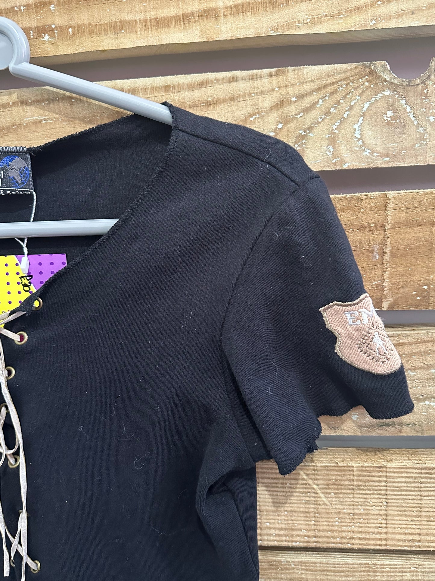 Vintage Y2K Cowboy lace up T-shirt/ top. 70s style. Size Small.
