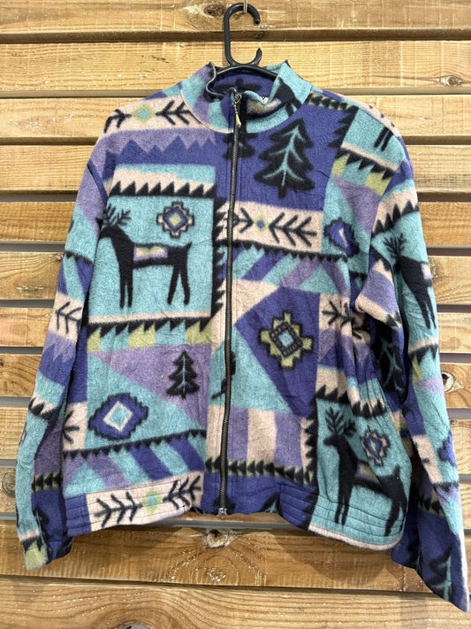 Vintage 90s festive print zip up fleece jacket. Christmas. Size XL.
