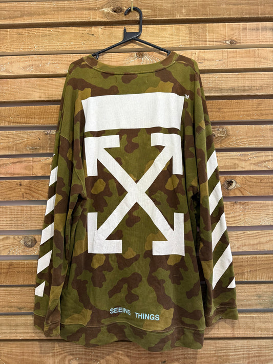 Off white Camo sweater/ sweatshirt. Crewneck. Size Medium