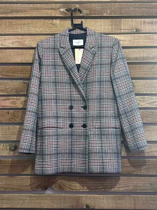 Sandro plaid checked wool double breasted blazer jacket. Size 40