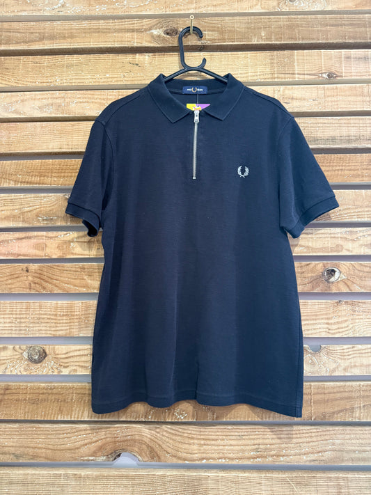 Fred Perry zip up polo t-shirt. Size Large