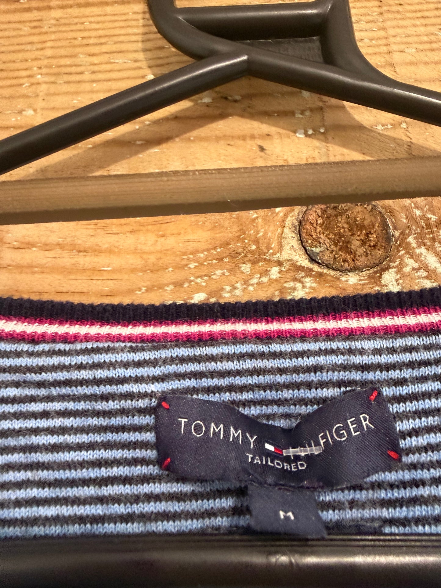 Vintage 90s Tommy Hilfiger argyle v neck cotton cashmere jumper/ sweater. Blue. Size Medium.