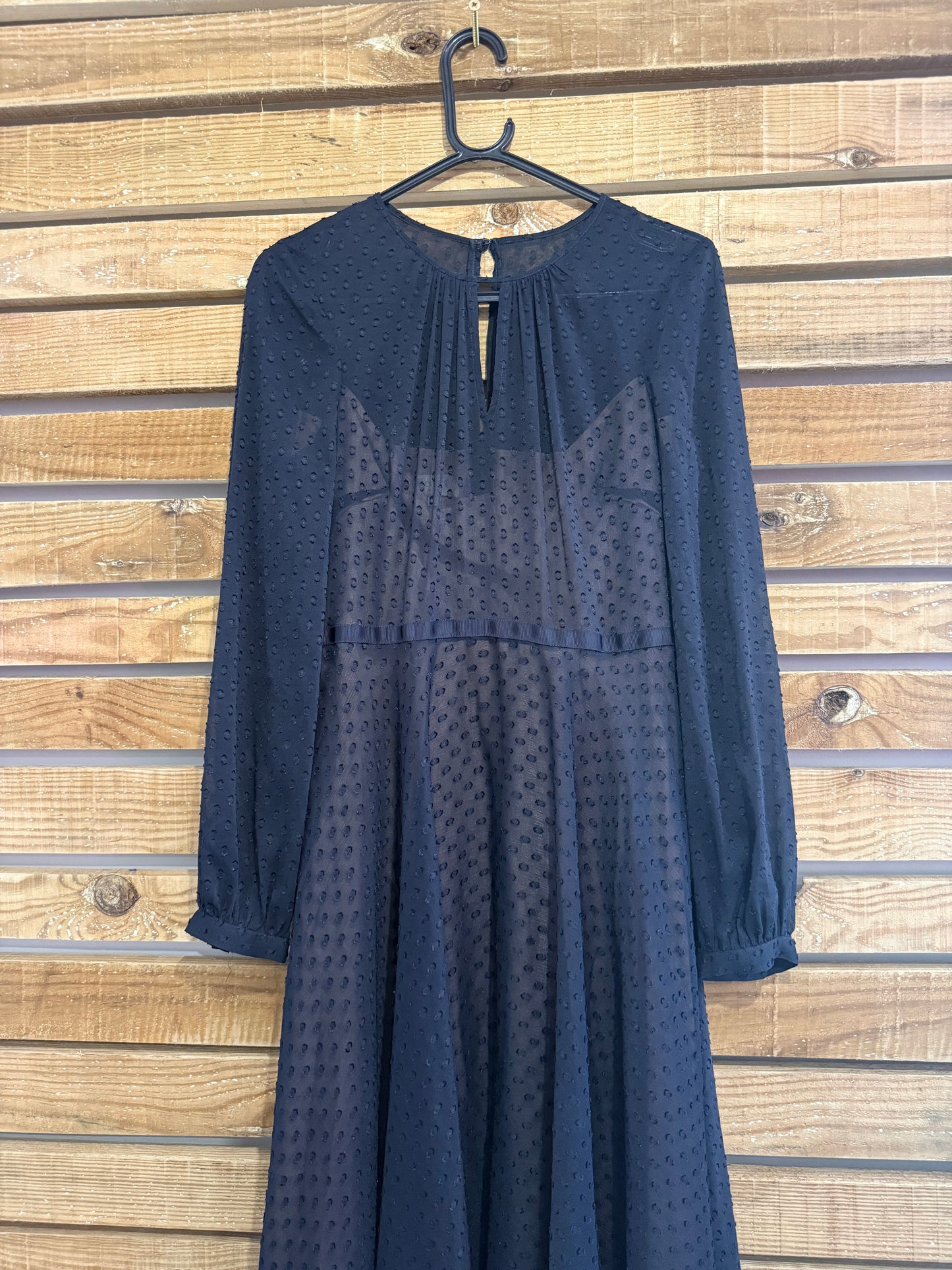 Hobbs Claudette clip dot sheer detail midi dress. Evening/wedding. Size UK10.
