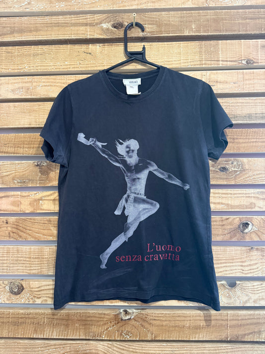 Vintage 90s RARE Versace in L’uemo cenza cravatta motif T-shirt. Size Medium. Rave