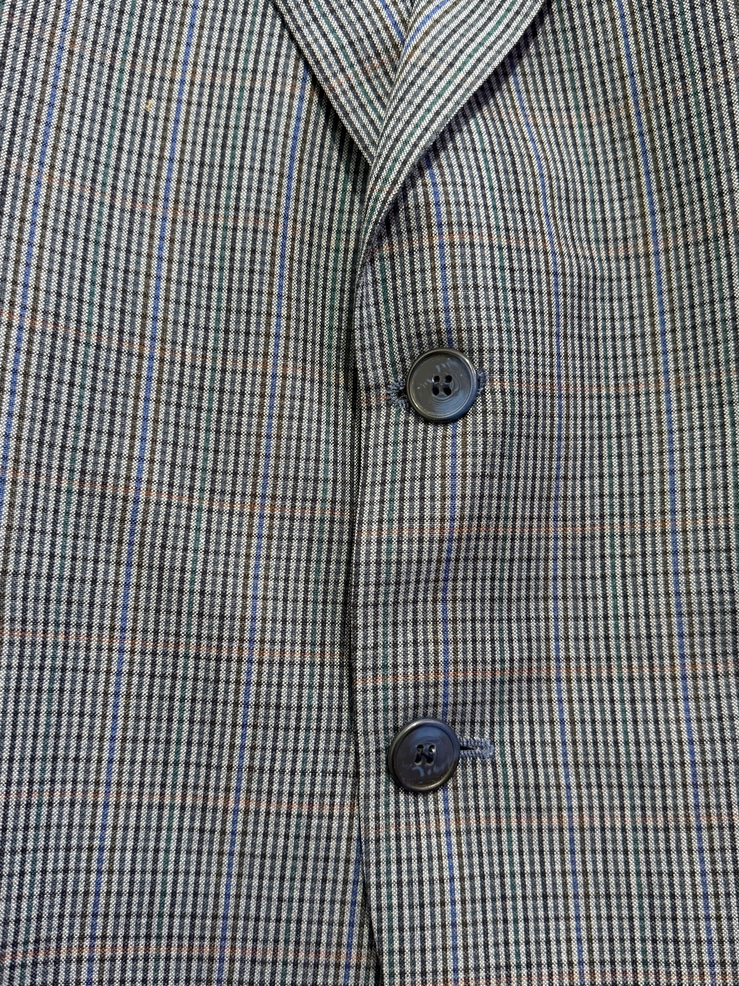 Vintage 80s Hans Kelven check blazer/ suit jacket. Size 44” chest, Medium. Blue.