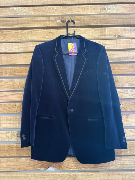 Vintage 80s Youngs blue velvet Blazer/ Jacket. Size 42” chest, medium.