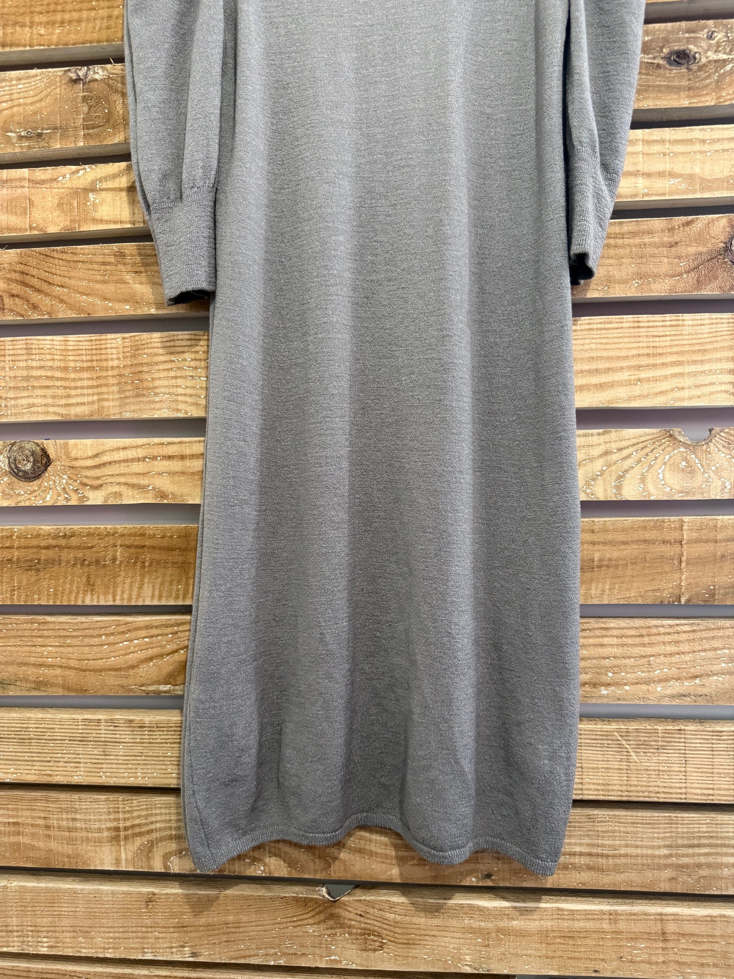Vintage 90s Transit Paris Dress. Knitted. Contemporary. Puff sleeve. Grey. Size UK8-10