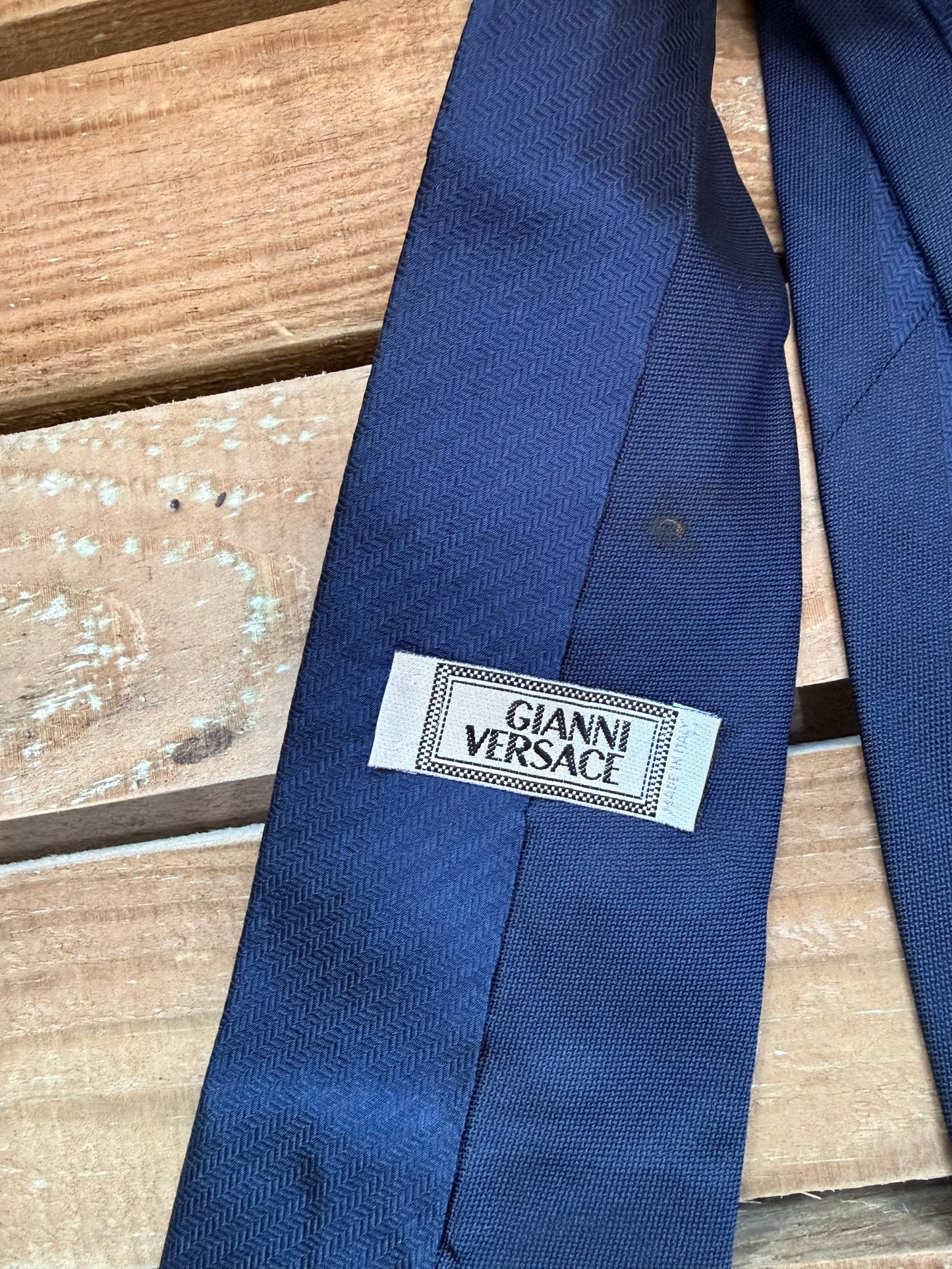 Vintage 90s Versace Medusa silk tie. Baroque. Navy.