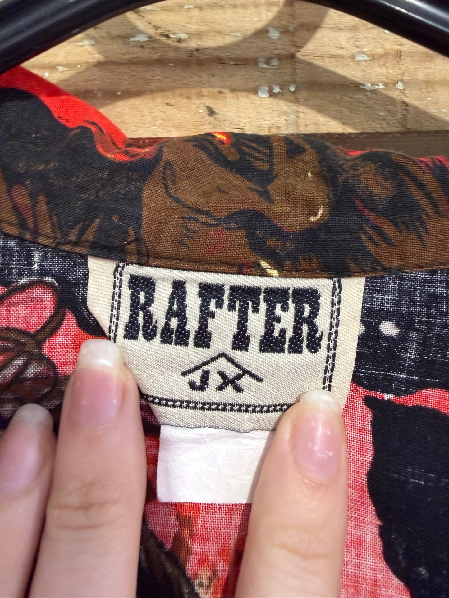 Vintage 80s Rafter Cowboy & Indians fringed western shirt. Made in USA. Size Large.