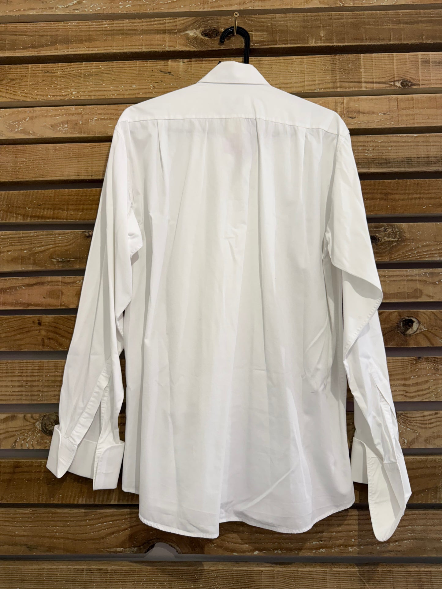 Frederick Theak white Dress Shirt - French Cuffs, Size 15.5 collar. Size Large. Black tie.