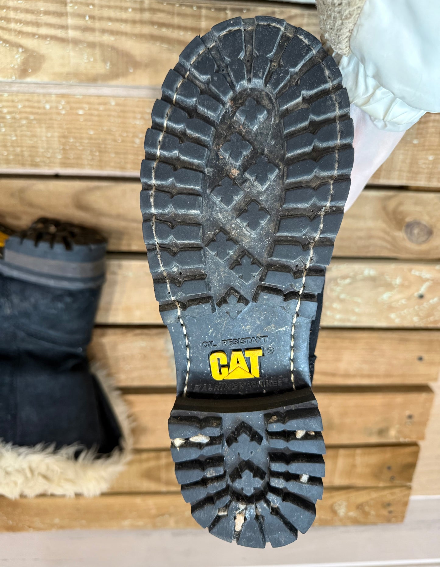 Vintage Y2K CAT Caterpillar Fur lined Mid Calf Leather Buckle Boots Size 5,EU38