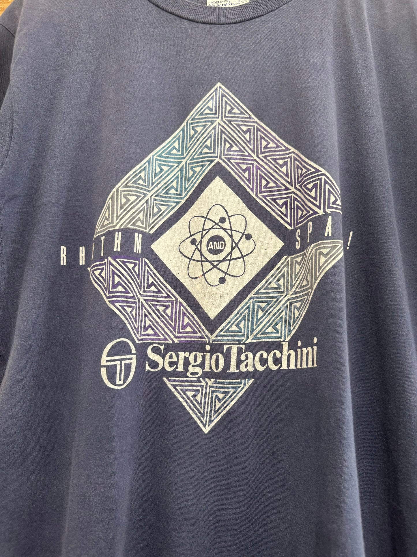 Vintage 80s Sergio Tacchini single stitch motif logo T-shirt. Size Small.
