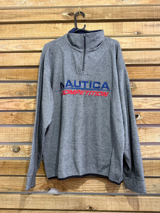 Vintage 90s RARE Nautica spell-out fleece 1/4 zip jacket. Grey. Size XL