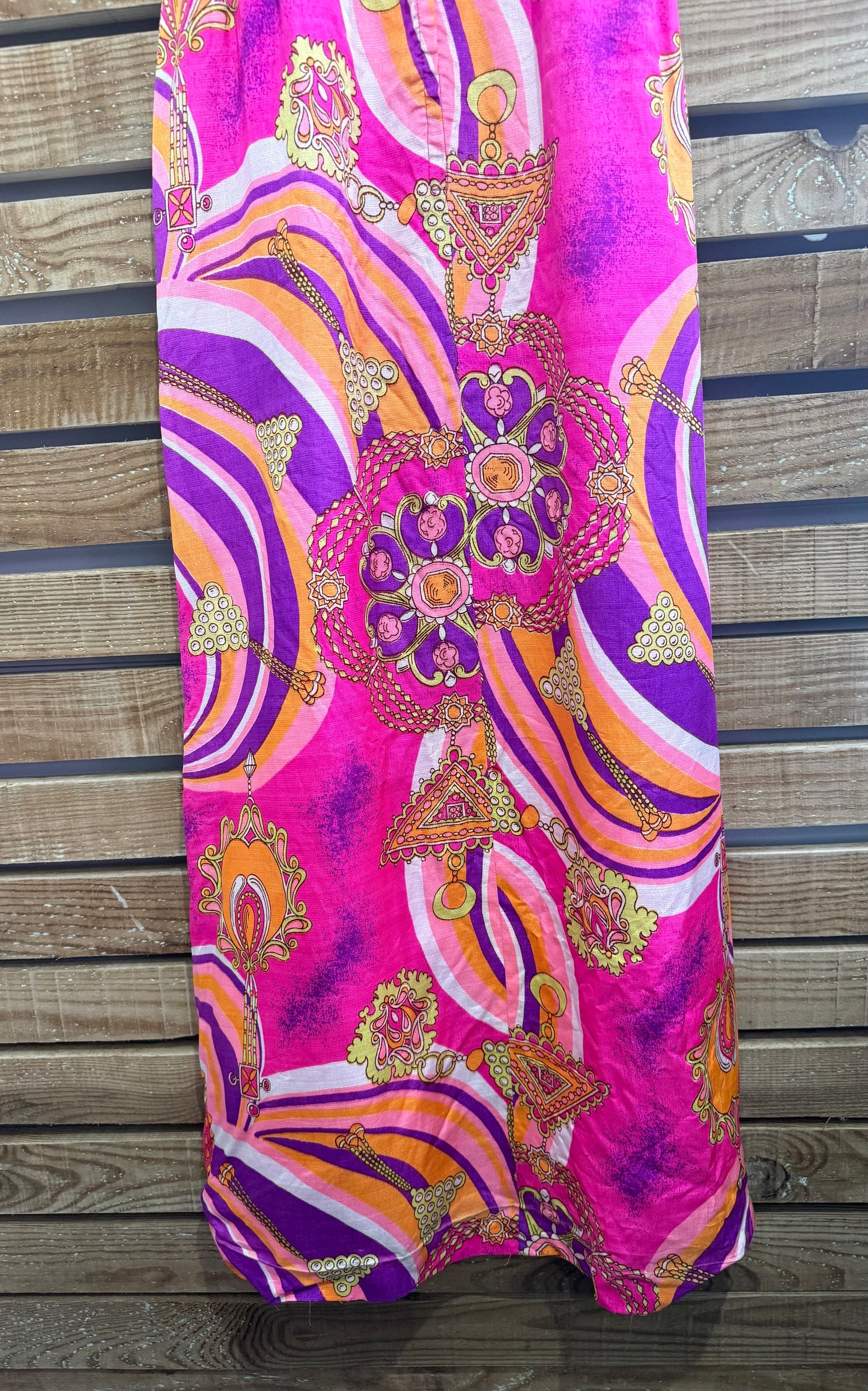 Vintage 60s/70s psychedelic print maxi dress. Summer/ Wedding/ evening/ holiday. Size UK8. Hippy/ Boho