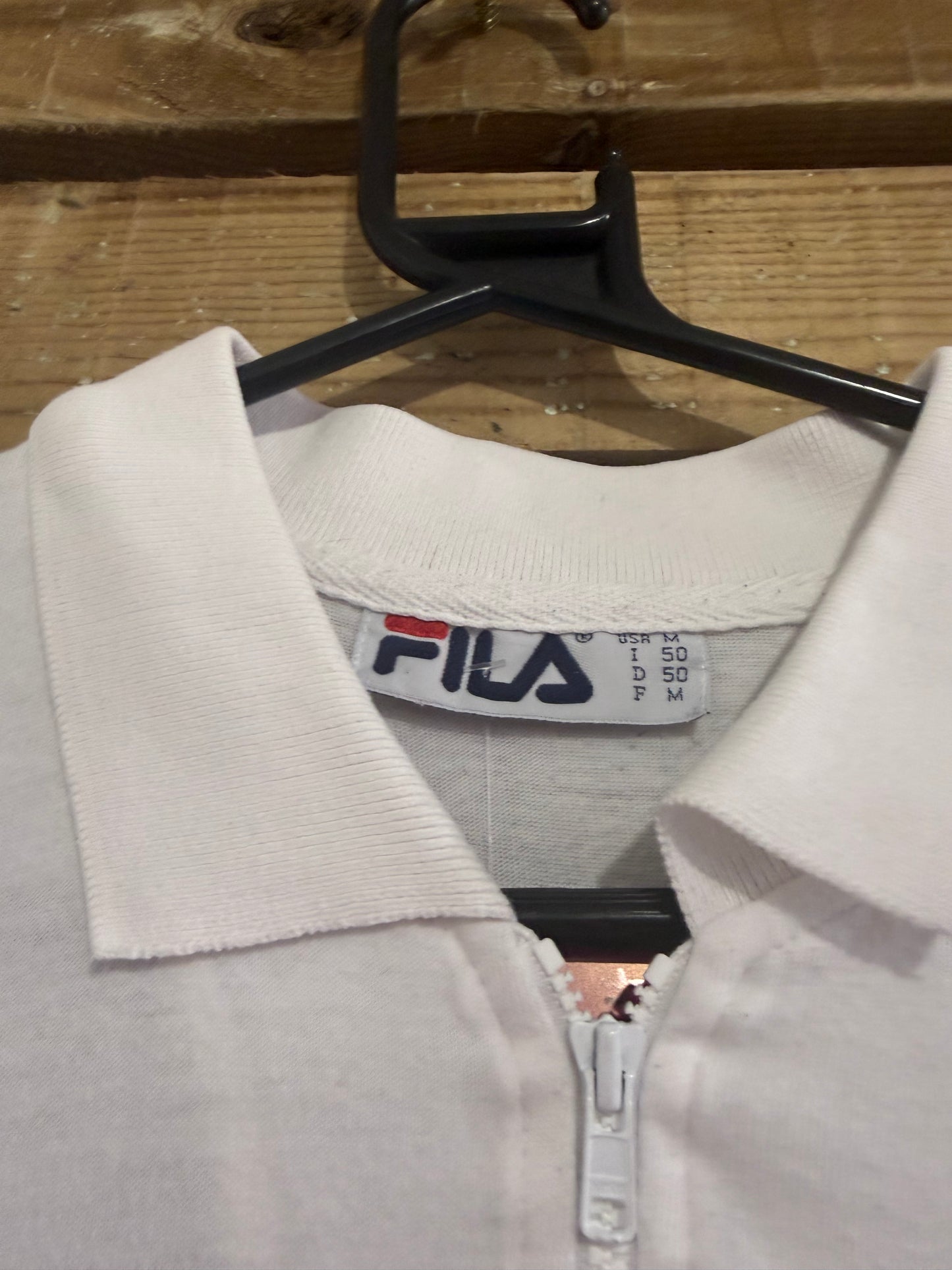 Vintage 90s Fila zip up polo shirt. White. Size Medium. 44” chest. Golf/Sports