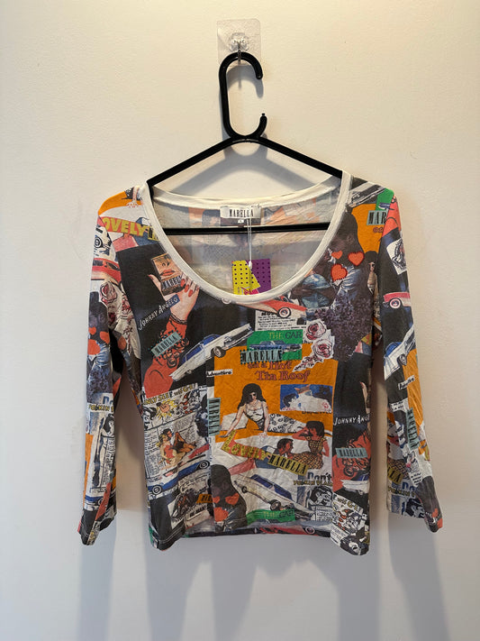 Vintage Y2K magazine print/ pop art long sleeved t-shirt. Size large.