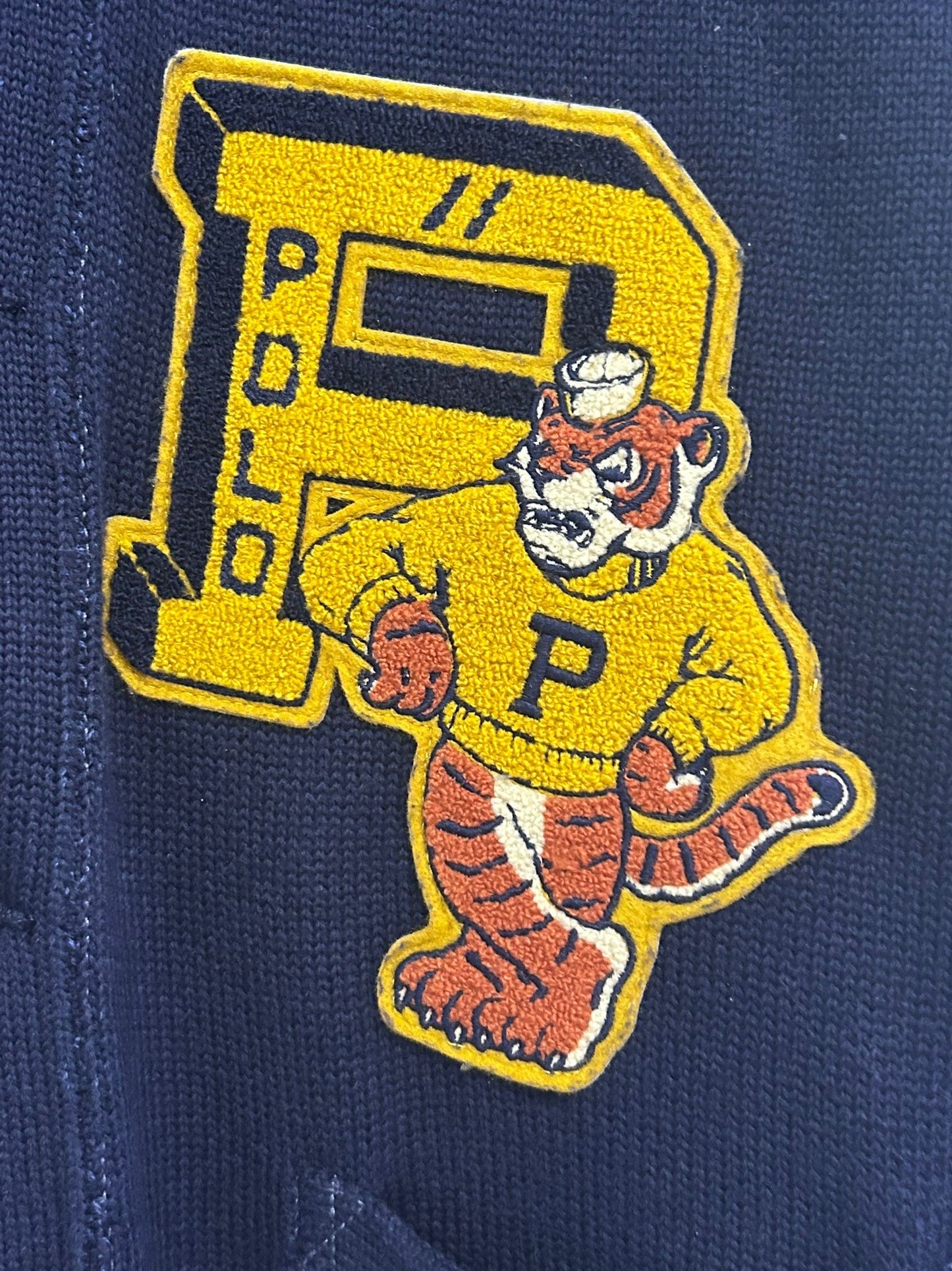 Vintage 90s Ralph Lauren Varsity knitted cardigan. Blue. Size Small.