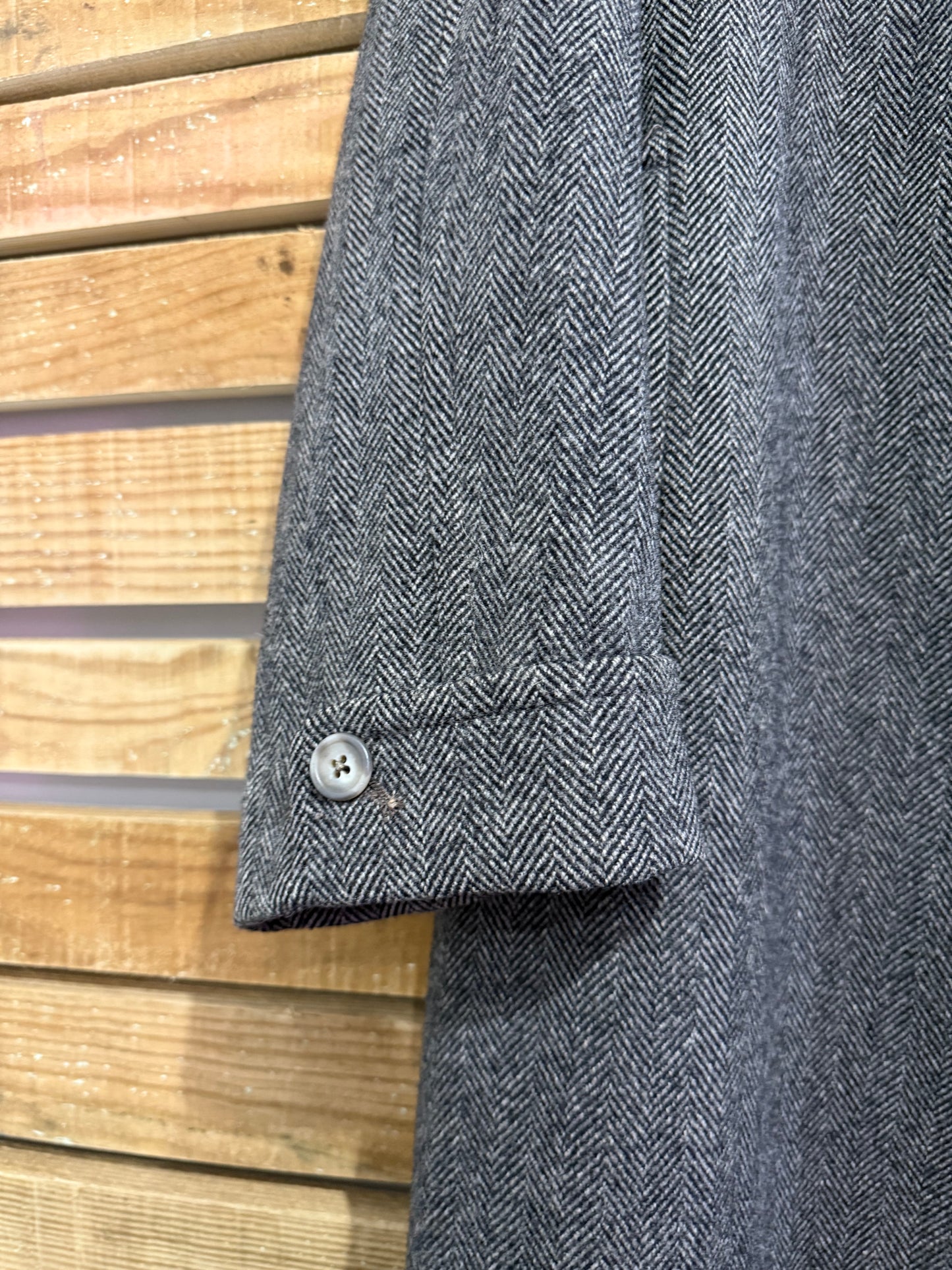 Vintage 80s herringbone wool overcoat. Size Large.