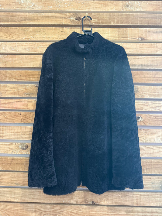Vintage 80s Versace Lambskin Fur Coat Black. Free sizing. Teddy Bear