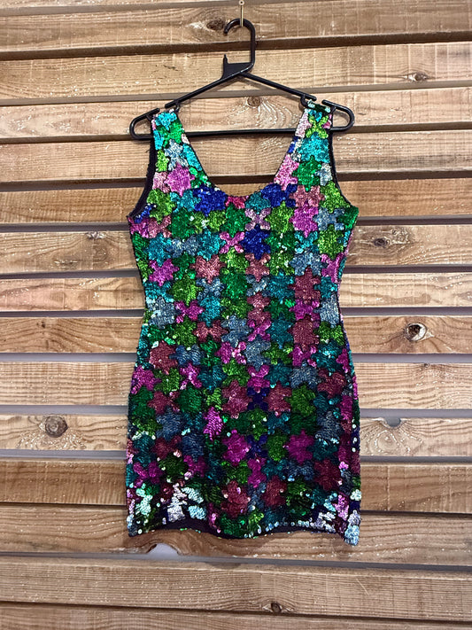 Vintage 80s sequin multicoloured dress. Party/ Festival/ Christmas. Size 10