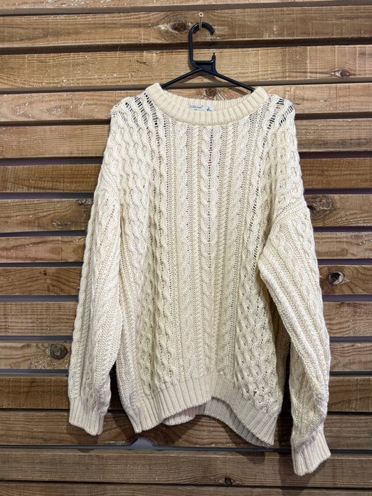 Vintage 90s St Michael Aran Knit Cream Cable Knit Jumper. Size XL