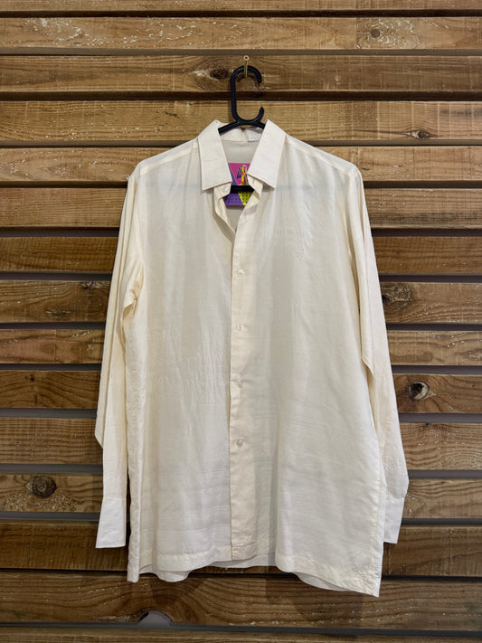 Vintage deadstock 80s cream silk button up top/ shirt. Size Medium.