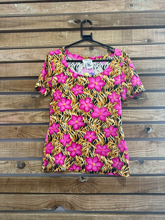 Vintage 80s Escada Hawaiian floral top/ t-shirt. Up to a Size 12.