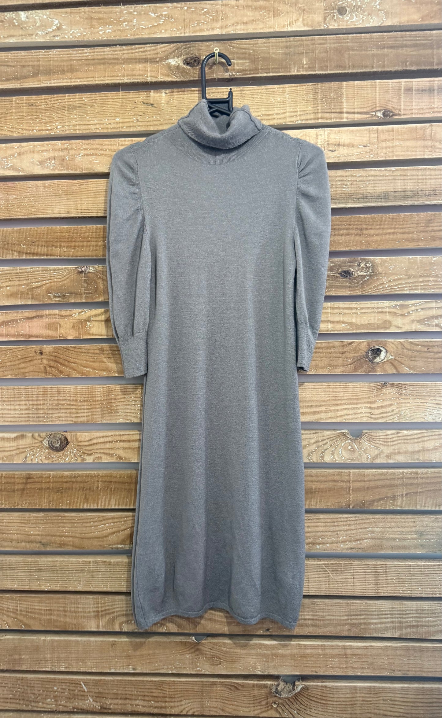 Vintage 90s Transit Paris Dress. Knitted. Contemporary. Puff sleeve. Grey. Size UK8-10