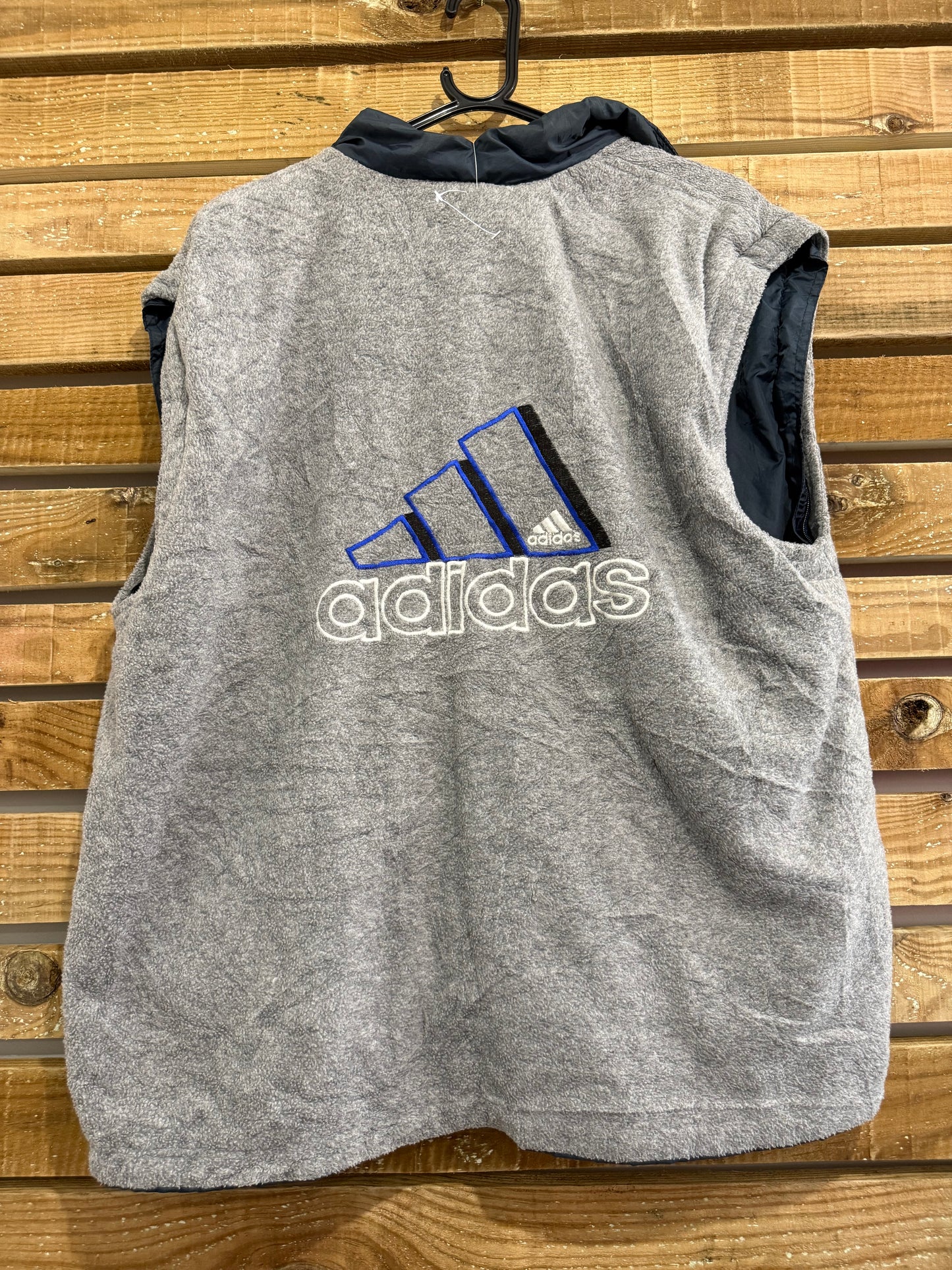 Vintage 90s RARE Adidas reversible fleece/ windbreaker/ shell gilet/ sleeveless jacket. Size Medium. Festival.