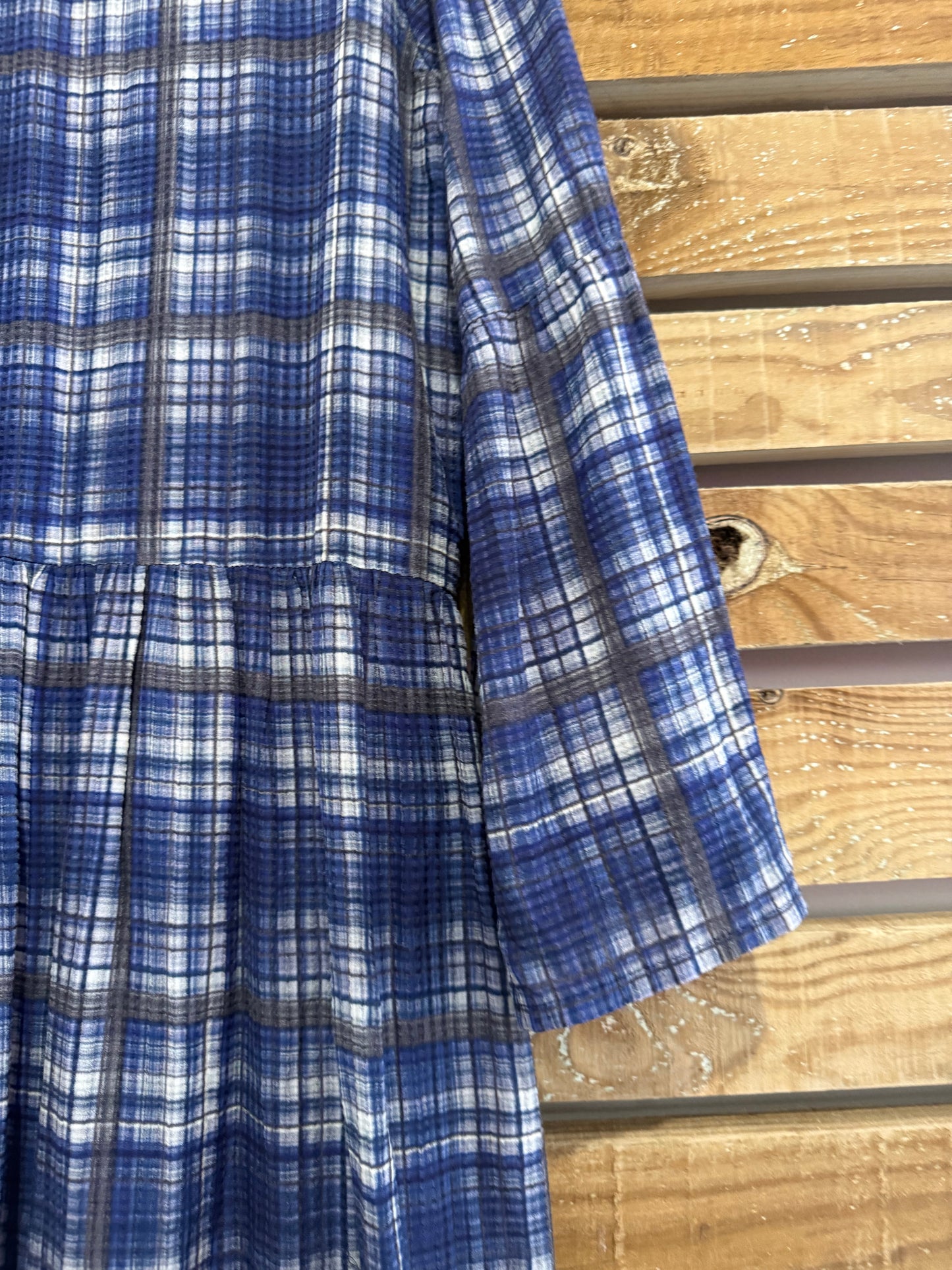 Anthropology Conditions Apply checked/ gingham tiered maxi dress. Bamboo. Summer. Medium.